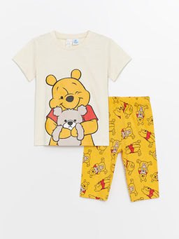 Bisiklet Yaka K?sa Kollu Winnie the Pooh Bask?l? Erkek Bebek Pijama Tak?m?