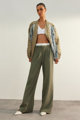 Limited Edition Mint Wide Leg Bel Boxer Detayl? Dokuma Kumas Pantolon TWOAW24PL00273
