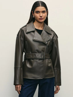 Куртка из искусственной кожи с ремнём / Zarina фото 4