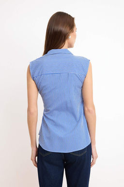 Mavi Cizgili Kruvaze Baglama Detayl? Dokuma Bluz TWOSS25BZ00581