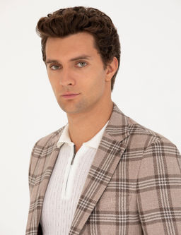 Kahverengi Slim Fit Keten Kar___ml_ Ceket