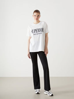 Bisiklet Yaka Bask?l? Kad?n Spor Ti??rt