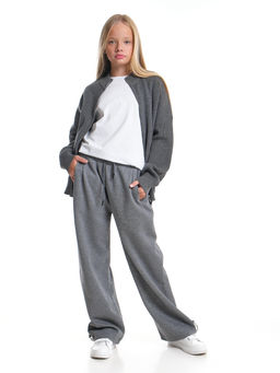Джемпер оверсайз на молнии для девочки 33-7596 серый