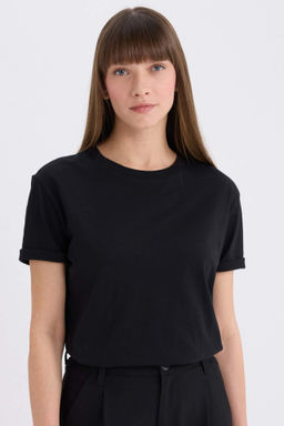 Regular Fit Bisiklet Yaka Penye Basic Duz K?sa Kollu Tisort - Defacto фото 4