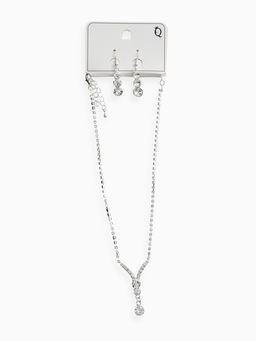 Набор 2 пред-а: серьги, колье "Вечерний шик" минимализм, цвет белый в серебре