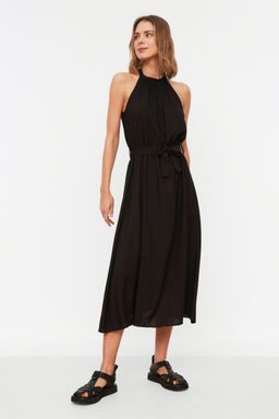 TRENDYOLMILLA Ac?k Kahverengi Kusakl? Duz Beli lastikli Kusakl? Midi Dokuma Elbise TWOSS19EL0155  фото 10