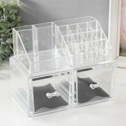 Шкатулка - органайзер для хранения мелочей, украшений 2 ящика, пластик, прозрачная, 19×24×14 см
