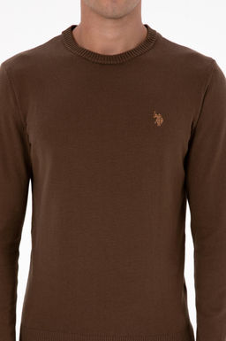 Erkek Slim Fit Bisiklet Yaka Kahverengi Basic Kazak - U.s. polo assn фото 6
