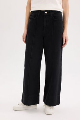 K?sa Genis Paca Yuksek Bel Crop Jean Y?kamal? Pantolon