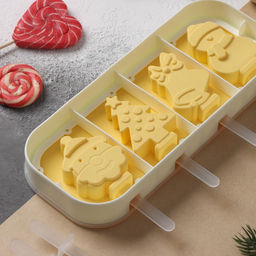 Форма для мороженого с крышкой Доляна Новый год, силикон, 24?10?3 см, 4 ячейки, с палочками, жёлтая