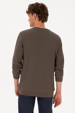 Erkek Bisiklet Yaka Regular Fit Petek Dokulu Vizon Sweatshirt - U.s. polo assn фото 5