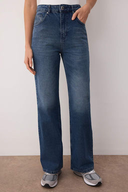 Gece Mavisi Yuksek Bel Wide Leg Jeans TWOSS25JE00172