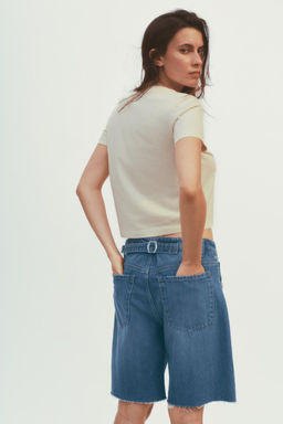 TRF MID-WAIST BELT LOOP DENIM BERMUDA SHORTS - Zara фото 13