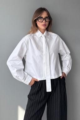 Kahverengi Fular Detayl? Hafif Crop Dokuma Gomlek TWOAW26GO00119 - Trendyolmilla фото 5