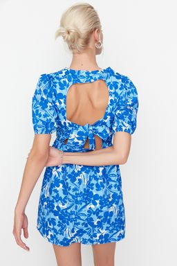 F?st?k Yesil Cicekli Etegi Belden Ac?lan Cut outl? K?sa / Mini Dokuma Elbise TWOSS22EL2858 - Trendyolmilla фото 10