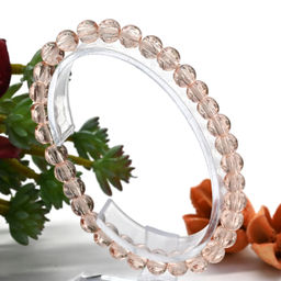 Браслет из кварца тонированного шарик 6мм цвет розовый, 16см