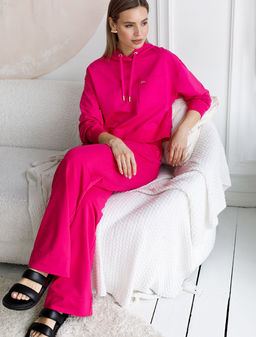 Брюки Vilatte свободные футер-двухнитка фуксия  фото 3