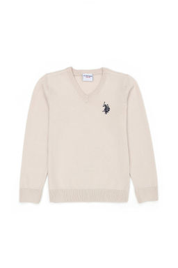 U. S. Polo Assn Кремовый базовый свитер с v-образным вырезом для девочек - U.s. polo assn фото 8