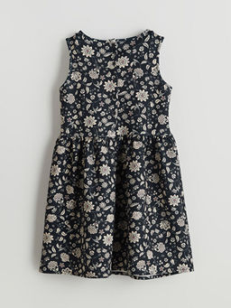 Bisiklet Yaka ?i?ekli K?z ?ocuk Elbise