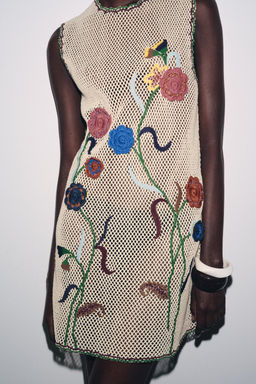 ZW COLLECTION FLORAL EMBROIDERED CROCHET DRESS - Zara фото 13