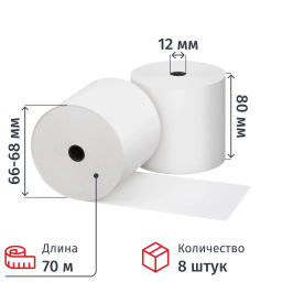 Ролики для касс Комус 80х70м, 12 вт. из т/б  8шт/уп ,6уп/кор