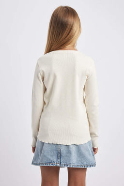 Футболка на бретельках в рубчик с длинными рукавами и круглым вырезом для девочек - Defacto фото 5