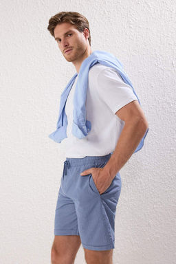 TRENDYOL MAN Mavi Regular Fit Gofre Dokulu Cizgili Yazl?k Sort & Bermuda TMNSS25SR00001 - Trendyolmilla фото 3