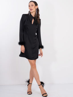 Платье из атласа с перьями OD-850-1 черное OD-850-1