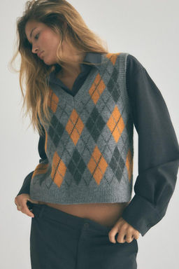 DIAMOND JACQUARD KNIT WAISTCOAT