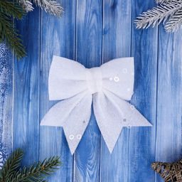 Цена за 2 шт. Ёлочные игрушки 2 шт., бантики, Зимнее волшебство. Бант с пайетками пластик, 1212 см, белый