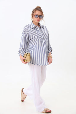 Костюм NIKVA н961-3 молоко+сине-белые полосы  фото 2