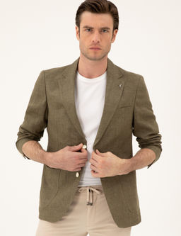 Льняная куртка приталенного кроя цвета хаки - Cacharel фото 3