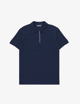 Lacivert Slim Fit %100 Pamuk K_vr_lmaz Fermuarl_ Polo Yaka Basic Ti__rt