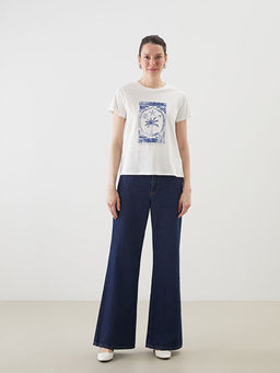 Bisiklet Yaka Bask?l? Kad?n Ti??rt