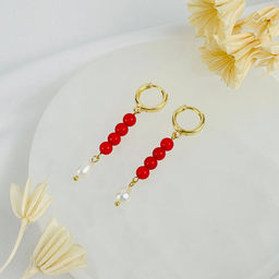 Серьги длинные из Коралла и Жемчуга - Радуга самоцветов фото 2