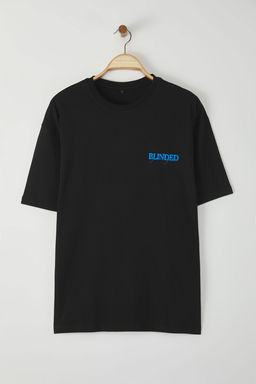 Siyah Oversize/Genis Kesim %100 Pamuklu Bask?l? T-Shirt TMNSS25TS00118