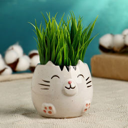 Горшок для цветов «Котёнок», 200 мл,8×8×8 см, керамика, бежевый