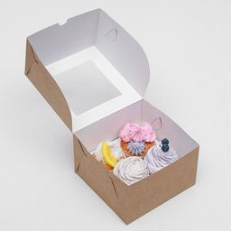 Упаковка для капкейков с окном на 4 шт, крафт 16 х 16 х 10 см, набор 5 шт.