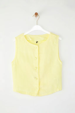 Trendyolmilla Sar? %100 Keten Dugme Detayl? Bluz TWOSS25BZ00474