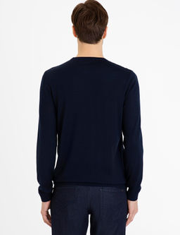 Lacivert Slim Fit Bisiklet Yaka Triko Kazak