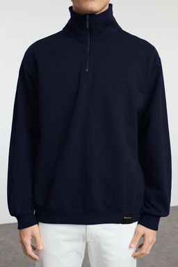 TRENDYOL MAN Lacivert Oversize/Genis Kesim Dik Yaka Fermuarl? Etiketli Ici Polarl? Sweatshirt TMNAW25SW00168 - Trendyolmilla фото 17