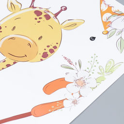 Наклейка интерьерная цветная «Жирафик в зонтике с цветами», пластик, 30×60 см