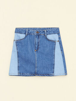 Renk Bloklu K?z ?ocuk Jean Etek