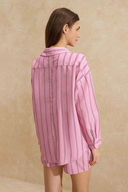 Pembe Cizgili Poplin Dokuma Pijama Tak?m? THMSS26PT00004 - Trendyolmilla фото 4