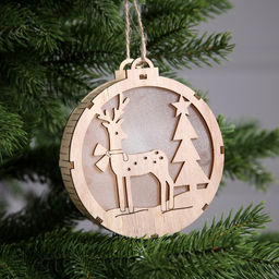 Ёлочная игрушка Оленёнок в лесу, 12х12 см, 1 LED, от батареек, свечение тёплое белое - Luazon lighting фото 2