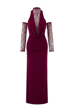 Siyah Dantel Detayl? Derin Degaje Yaka Duz Maxi Abiye & Mezuniyet Elbisesi TPRAW26AE00014 - Trendyolmilla фото 14