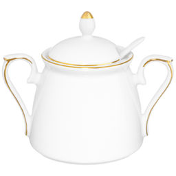 Сахарница 400 мл 15*10*11,5 см "Белая с золотом" с ложкой, фарфор NEW BONE CHINA