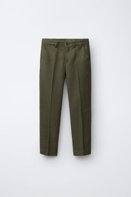 PANTAL?N TRAJE CON ALGOD?N Y LINO / Verde gris