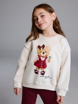 Ay?c?k Bask?l? K?z ?ocuk Sweatshirt ve Tayt Pantolon 2li