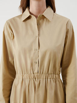 G?mlek Yaka Poplin Belden Oturtmal? Elbise